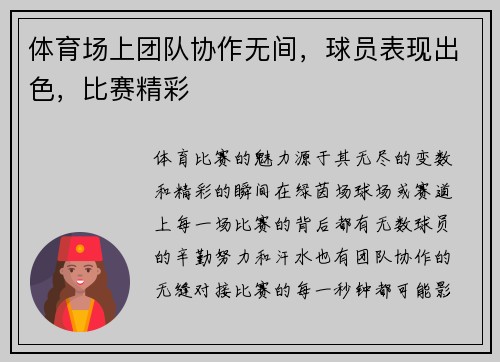 体育场上团队协作无间，球员表现出色，比赛精彩