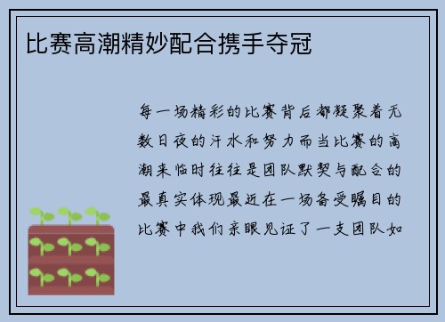 比赛高潮精妙配合携手夺冠
