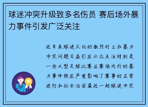 球迷冲突升级致多名伤员 赛后场外暴力事件引发广泛关注